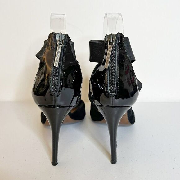 Donald J Pliner Prime Black Patent Leather & Suede Strappy Pointed Toe Pumps - Picture 4 of 9